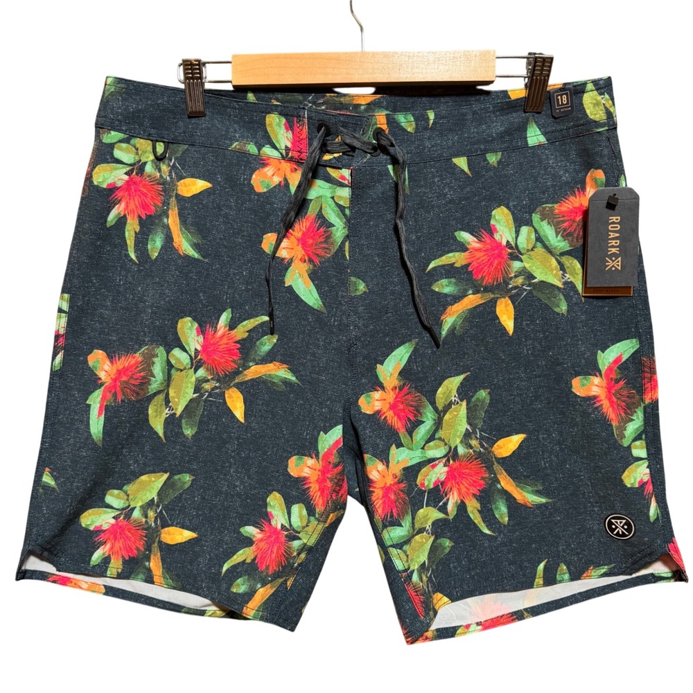 ROARK Passage La Selva Board Shorts Mens Size 34 Floral‎ Hemp Blend Swim Trunks